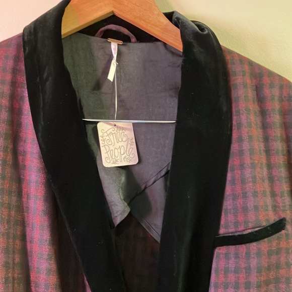Free People oversized plaid velvet trim blazer size Large - Picture 4 of 11